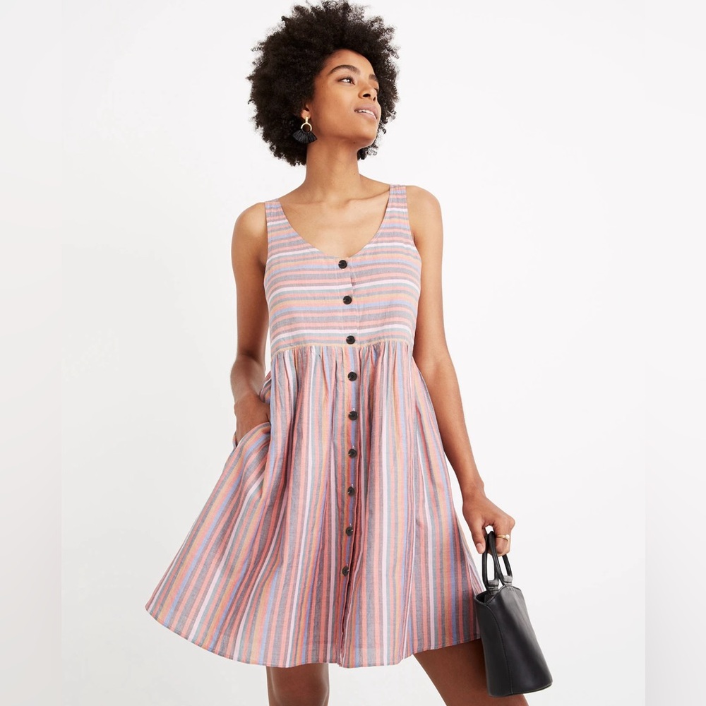 -Madewell XL Tank Striped dress Scoop neck lined